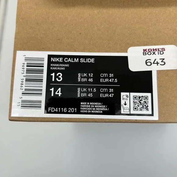 Nike Calm Slide Mens 13 Womens 14 Khaki Tan Slip On Sandals FD4116-201 - Picture 10 of 10